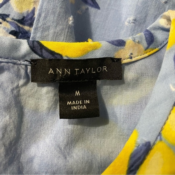 Ann Taylor Tall Ruffle Sleeve Lemon Dotted Swiss Blue Midi Dress Summer 22 Sz M - Picture 11 of 14